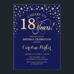 18th Birthday Party Invitation - Gold Navy Blue<br><div class="desc">18th Birthday Party Invitation.
Elegant design with faux glitter gold and navy blue. Cheers to 18 Years! Message me if you need further customization.</div>