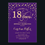 18th Birthday Party Invitation - Gold Purple<br><div class="desc">18th Birthday Party Invitation.
Elegant design with faux glitter gold and purple. Cheers to 18 Years! Message me if you need further customization.</div>