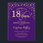 18th Birthday Party Invitation - Gold Purple<br><div class="desc">18th Birthday Party Invitation.
Elegant design with faux glitter gold and purple. Cheers to 18 Years! Message me if you need further customization.</div>