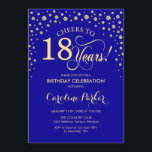 18th Birthday Party Invitation - Gold Royal Blue<br><div class="desc">18th Birthday Party Invitation.
Elegant design with faux glitter gold and royal blue. Cheers to 18 Years! Message me if you need further customization.</div>