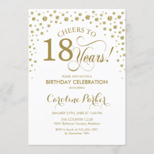 18th Birthday Party Invitation - Gold White