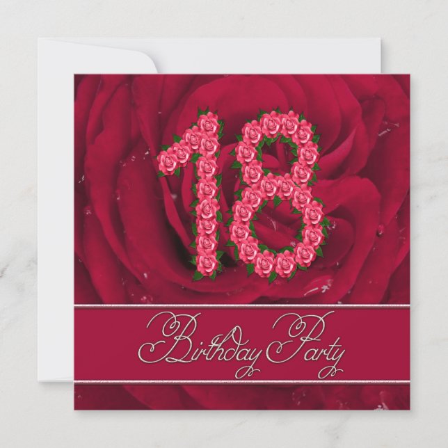 18th birthday party invitation with roses (Front)