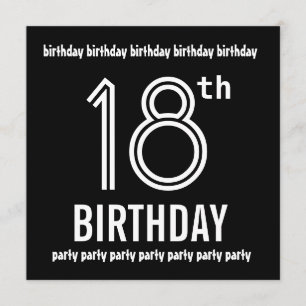 18th Birthday Party Invite Black White Template