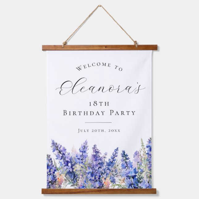 18th Birthday Party July Birth Flower Welcome Hanging Tapestry (Front)