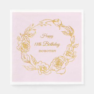 18th Birthday Party Luxe Gold Rose Pink Cocktail Napkin