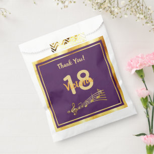 18th birthday party music notes purple gold name favour bag