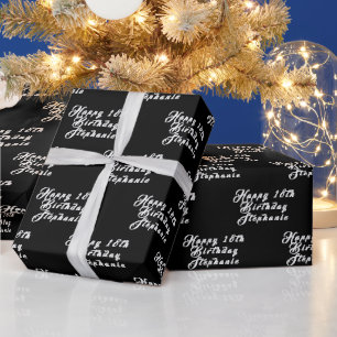 18th Birthday Party Name Black Modern Pattern Wrapping Paper