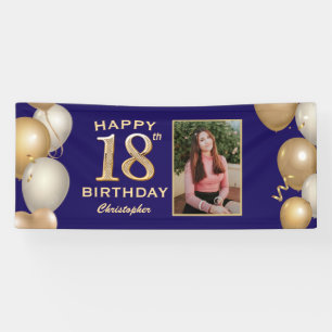 18th Birthday Party Navy Blue and Gold Balloons Banner
