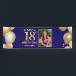 18th Birthday Party Navy Blue and Gold Balloons Banner<br><div class="desc">18th Birthday Party Navy Blue and Gold Balloons Photo Banner. For further customisation,  please click the "Customise it" button and use our design tool to modify this template.</div>
