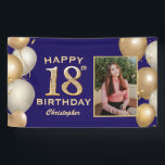 18th Birthday Party Navy Blue and Gold Balloons Banner<br><div class="desc">18th Birthday Party Navy Blue and Gold Balloons Photo Banner. For further customisation,  please click the "Customise it" button and use our design tool to modify this template.</div>