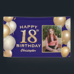 18th Birthday Party Navy Blue and Gold Balloons Banner<br><div class="desc">18th Birthday Party Navy Blue and Gold Balloons Photo Banner. For further customisation,  please click the "Customise it" button and use our design tool to modify this template.</div>