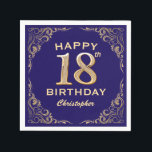 18th Birthday Party Navy Blue and Gold Glitter Napkin<br><div class="desc">18th Birthday Party Navy Blue and Gold Glitter Frame Napkins. For further customisation,  please click the "Customise it" button and use our design tool to modify this template.</div>