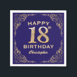 18th Birthday Party Navy Blue and Gold Glitter Napkin<br><div class="desc">18th Birthday Party Navy Blue and Gold Glitter Frame Napkins. For further customisation,  please click the "Customise it" button and use our design tool to modify this template.</div>