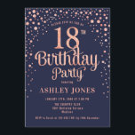18th Birthday Party - Navy & Rose Gold Invitation<br><div class="desc">18th Birthday Party Invitation.
Elegant design in navy blue and faux glitter rose gold. Features stylish script font and confetti. Message me if you need custom age.</div>