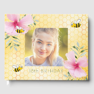 18th birthday party photo bees honeycomb pink guest book