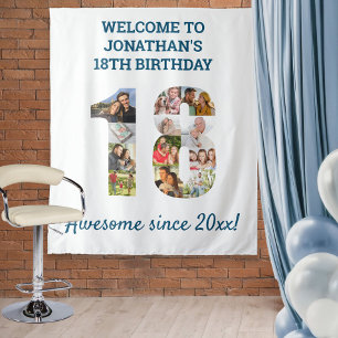 18th Birthday Party Photo Collage Backdrop Tapestry