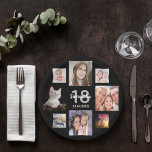 18th birthday party photo collage girl black paper plate<br><div class="desc">A paper plate for a 18th birthday party for a girl,  celebrating her life with a collage of 8 of your own photos.  Templates the age 18 and a date.  Date of birth or the date of the party.  White and gray colored letters.  Black background.</div>