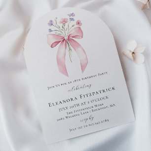18th Birthday Party Pink Bow Wildflower Arch Invitation