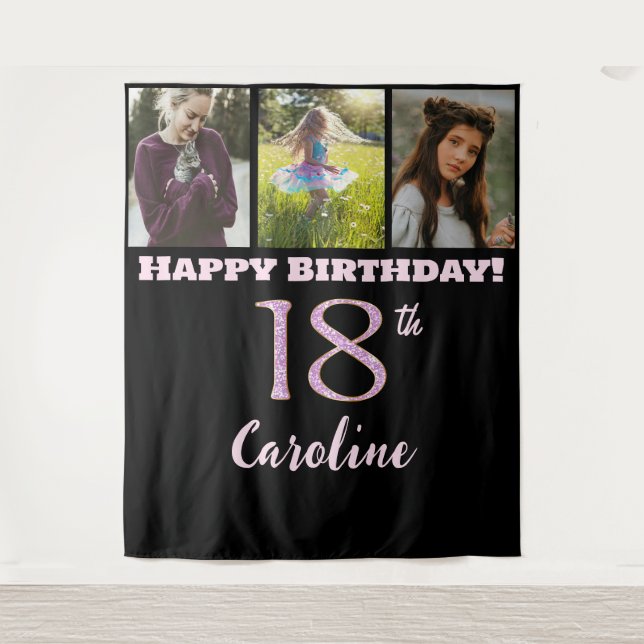 18th Birthday Party, Pink Glitter & 3 photos Tapestry (Front)