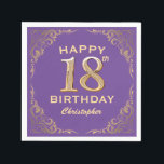 18th Birthday Party Purple and Gold Glitter Frame Napkin<br><div class="desc">18th Birthday Party Purple and Gold Glitter Frame Napkins. For further customisation,  please click the "Customise it" button and use our design tool to modify this template.</div>