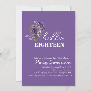 18th Birthday Party Purple Floral Bouquet Invitation