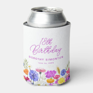 18th Birthday Party Purple Wildflower Custom Can Cooler