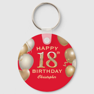 18th Birthday Party Red and Gold Balloons Key Ring
