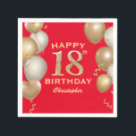 18th Birthday Party Red and Gold Balloons Napkin<br><div class="desc">18th Birthday Party Red and Gold Balloons and Confetti Napkin. For further customisation,  please click the "Customise it" button and use our design tool to modify this template.</div>