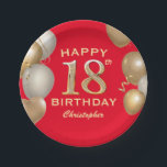 18th Birthday Party Red and Gold Balloons Paper Plate<br><div class="desc">18th Birthday Party Red and Gold Balloons and Confetti Paper Plates. For further customisation,  please click the "Customise it" button and use our design tool to modify this template.</div>
