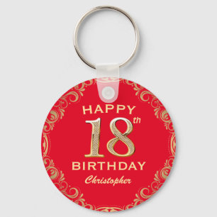 18th Birthday Party Red and Gold Glitter Frame Key Ring