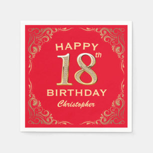 18th Birthday Party Red and Gold Glitter Frame Napkin