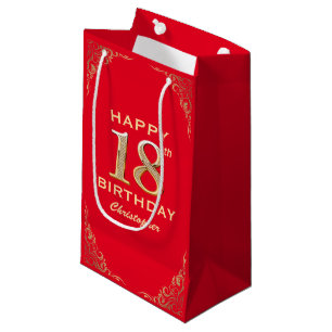 18th Birthday Party Red and Gold Glitter Frame Small Gift Bag