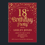 18th Birthday Party - Red & Gold Invitation<br><div class="desc">18th Birthday Party Invitation.
Elegant design in red and faux glitter gold. Features stylish script font and confetti. Message me if you need custom age.</div>