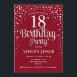 18th Birthday Party - Red & Silver Invitation<br><div class="desc">18th Birthday Party Invitation.
Elegant design in red and faux glitter silver. Features stylish script font and confetti. Message me if you need custom age.</div>