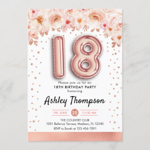 18th Birthday Party - Rose Gold Balloons Invitation
