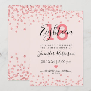 18th Birthday Party Rose Gold Glam Glitter Blush  Invitation