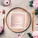 18th birthday party rose gold glitter 18 years napkin<br><div class="desc">A napkin for a girly and glamourous 18th birthday party. A faux rose gold metallic looking background with an elegant faux rose gold glitter drips, paint drip look. The text: The name is written in dark rose gold with a large modern hand lettered style script. Template for name, age 18...</div>