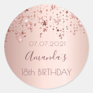 18th birthday party rose gold shiny stars glittery classic round sticker