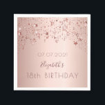 18th birthday party rose gold stars pink napkin<br><div class="desc">A paper napkin for a girly and glamourous 18th birthday party table setting.  A rose gold background with stars.  The text: The name is written in dark rose gold with a modern hand lettered style script. Tempate for a date and age 18.</div>