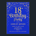 18th Birthday Party - Royal Blue & Gold Invitation<br><div class="desc">18th Birthday Party Invitation.
Elegant design in royal blue and faux glitter gold. Features stylish script font and confetti. Message me if you need custom age.</div>
