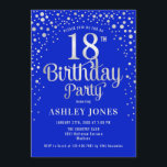 18th Birthday Party - Royal Blue & Silver Invitation<br><div class="desc">18th Birthday Party Invitation.
Elegant design in royal blue and faux glitter silver. Features stylish script font and confetti. Message me if you need custom age.</div>