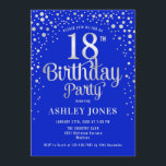 18th Birthday Party - Royal Blue & Silver Invitation<br><div class="desc">18th Birthday Party Invitation.
Elegant design in royal blue and faux glitter silver. Features stylish script font and confetti. Message me if you need custom age.</div>