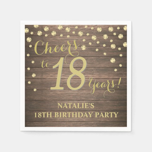 18th Birthday Party Rustic and Gold Diamond Napkin (Front)