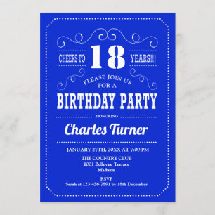 18th Birthday Party - Ryal Blue White Invitation