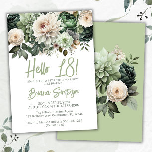 18th Birthday Party Sage Green Floral Invitation