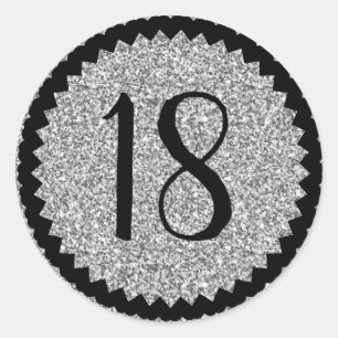 18th Birthday Party Silver Glitter Classic Round Sticker