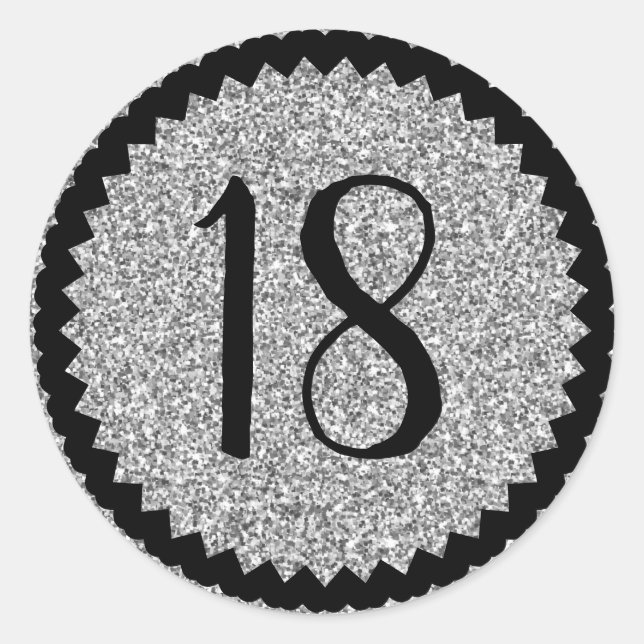 18th Birthday Party Silver Glitter Classic Round Sticker (Front)