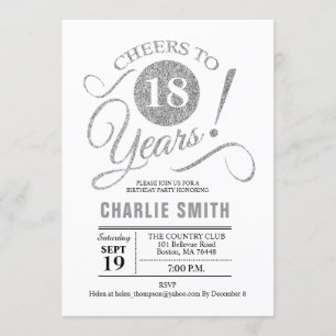 18th Birthday Party - Silver White Invitation