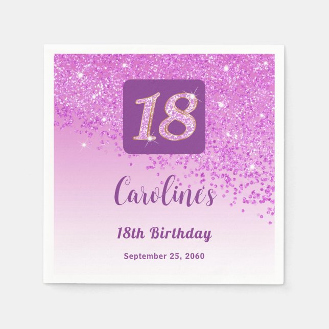 18th Birthday Party Sparkle Pink Glitter Napkin (Front)