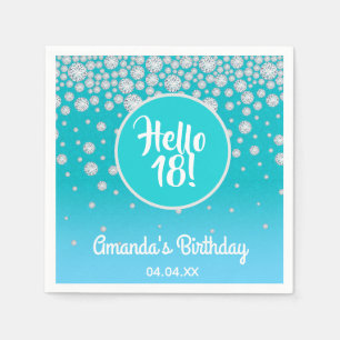 18th birthday party teal blue glitter diamonds napkin